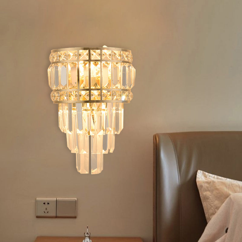 Minimalist Layered Wall Lamp 3-Light Clear K9 Crystal Wall Mounted Light Fixture in Gold Clearhalo 'Cast Iron' 'Glass' 'Industrial' 'Modern wall lights' 'Modern' 'Tiffany' 'Traditional wall lights' 'Wall Lamps & Sconces' 'Wall Lights' Lighting' 889019