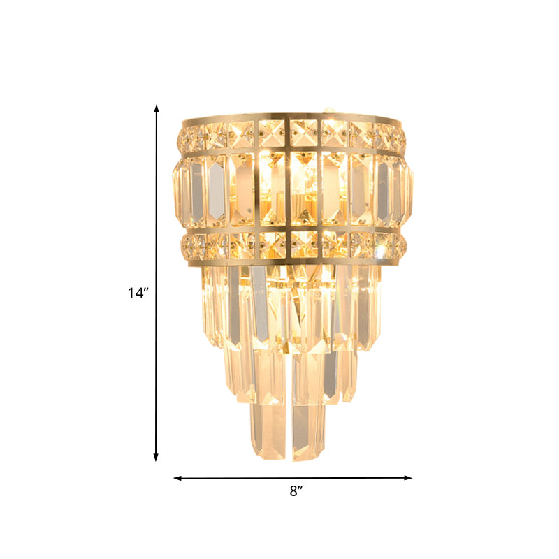 Minimalist Layered Wall Lamp 3-Light Clear K9 Crystal Wall Mounted Light Fixture in Gold Clearhalo 'Cast Iron' 'Glass' 'Industrial' 'Modern wall lights' 'Modern' 'Tiffany' 'Traditional wall lights' 'Wall Lamps & Sconces' 'Wall Lights' Lighting' 889021