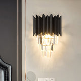 2-Head Wall Light Minimalism Bedroom Wall Lighting with Tiered Crystal Shade in Black Clearhalo 'Cast Iron' 'Glass' 'Industrial' 'Modern wall lights' 'Modern' 'Tiffany' 'Traditional wall lights' 'Wall Lamps & Sconces' 'Wall Lights' Lighting' 889023