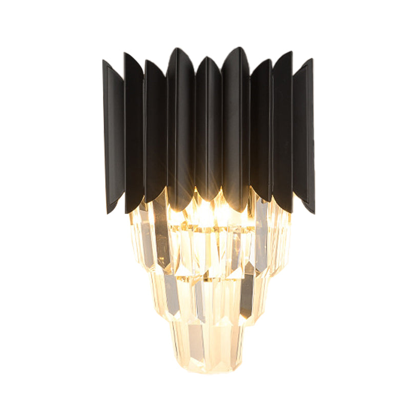 2-Head Wall Light Minimalism Bedroom Wall Lighting with Tiered Crystal Shade in Black Clearhalo 'Cast Iron' 'Glass' 'Industrial' 'Modern wall lights' 'Modern' 'Tiffany' 'Traditional wall lights' 'Wall Lamps & Sconces' 'Wall Lights' Lighting' 889024