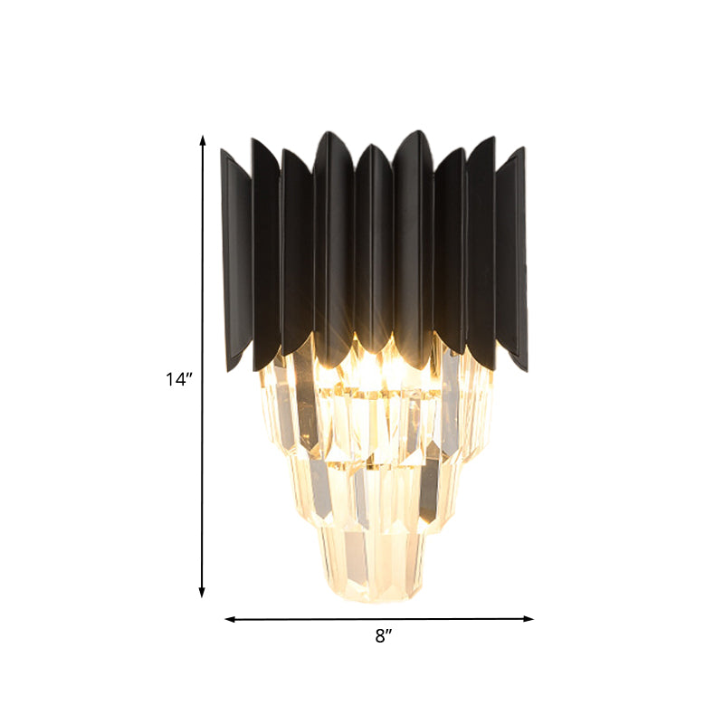 2-Head Wall Light Minimalism Bedroom Wall Lighting with Tiered Crystal Shade in Black Clearhalo 'Cast Iron' 'Glass' 'Industrial' 'Modern wall lights' 'Modern' 'Tiffany' 'Traditional wall lights' 'Wall Lamps & Sconces' 'Wall Lights' Lighting' 889025