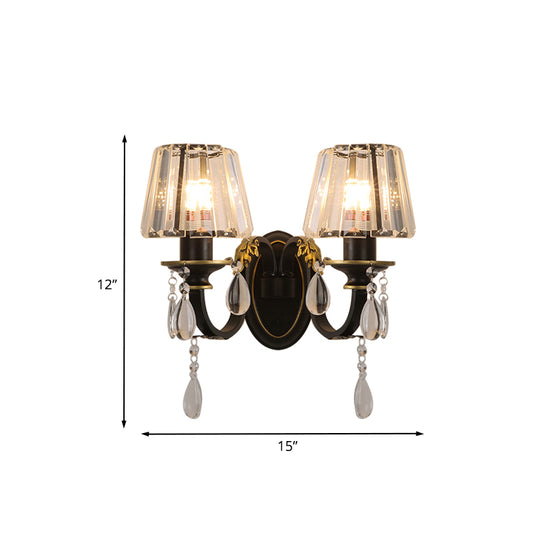 Conical Crystal Wall Lamp Sconce Modern 2 Lights Living Room Wall Light in Black and Gold Clearhalo 'Modern wall lights' 'Modern' 'Wall Lamps & Sconces' 'Wall Lights' Lighting' 889045