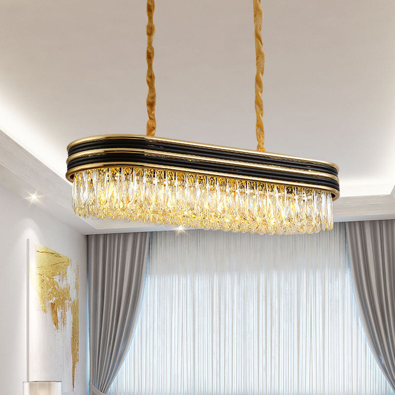 Simplicity Oblong Island Lighting 10 Lights Crystal Pendant Ceiling Light in Black and Gold Clearhalo 'Ceiling Lights' 'Island Lights' Lighting' 889051
