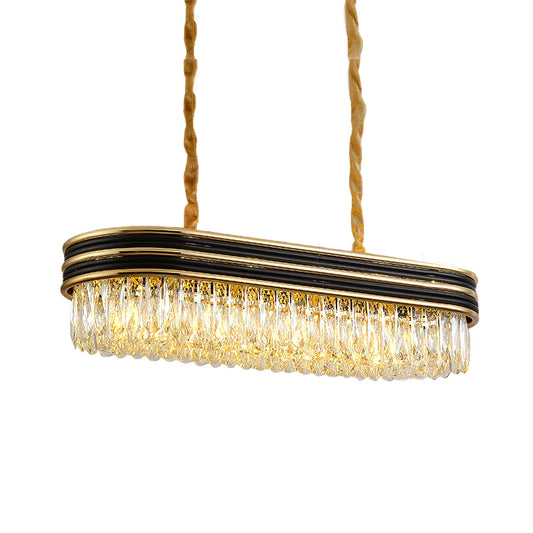Simplicity Oblong Island Lighting 10 Lights Crystal Pendant Ceiling Light in Black and Gold Clearhalo 'Ceiling Lights' 'Island Lights' Lighting' 889052