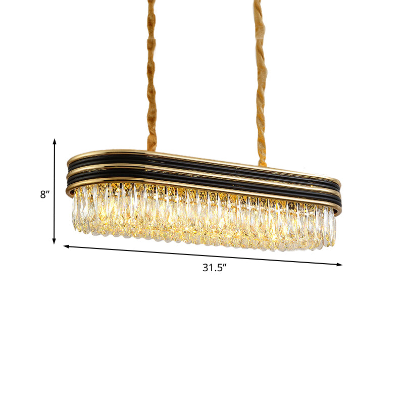 Simplicity Oblong Island Lighting 10 Lights Crystal Pendant Ceiling Light in Black and Gold Clearhalo 'Ceiling Lights' 'Island Lights' Lighting' 889053