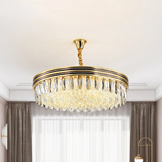 Loop Living Room Ceiling Chandelier Simple Crystal Block 14 Bulbs Gold Hanging Light Gold Clearhalo 'Ceiling Lights' 'Chandeliers' 'Modern Chandeliers' 'Modern' Lighting' 889054