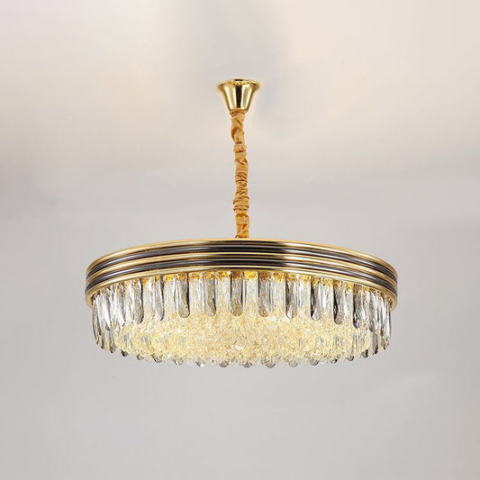 Loop Living Room Ceiling Chandelier Simple Crystal Block 14 Bulbs Gold Hanging Light Clearhalo 'Ceiling Lights' 'Chandeliers' 'Modern Chandeliers' 'Modern' Lighting' 889056