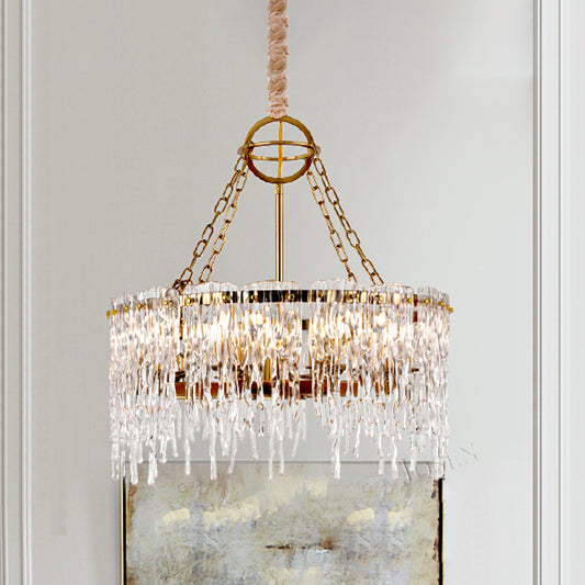 8-Bulb Crystal Chandelier Light Simple Gold Melting Ice Living Room Ceiling Hang Fixture Gold Clearhalo 'Ceiling Lights' 'Chandeliers' 'Modern Chandeliers' 'Modern' Lighting' 889062