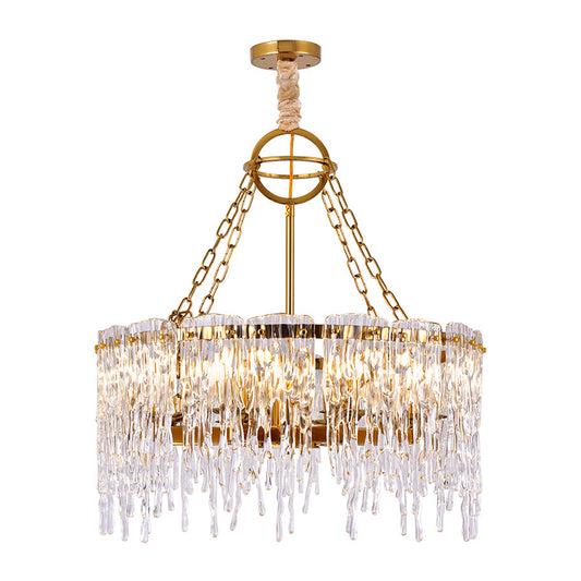 8-Bulb Crystal Chandelier Light Simple Gold Melting Ice Living Room Ceiling Hang Fixture Clearhalo 'Ceiling Lights' 'Chandeliers' 'Modern Chandeliers' 'Modern' Lighting' 889063