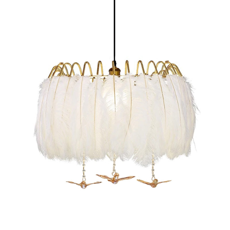 Feather Metal Chandelier Light Fixture Minimalist 4 Heads Bedroom Suspension Lamp in White Clearhalo 'Ceiling Lights' 'Chandeliers' 'Modern Chandeliers' 'Modern' Lighting' 889068