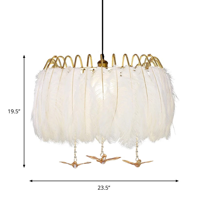 Feather Metal Chandelier Light Fixture Minimalist 4 Heads Bedroom Suspension Lamp in White Clearhalo 'Ceiling Lights' 'Chandeliers' 'Modern Chandeliers' 'Modern' Lighting' 889069