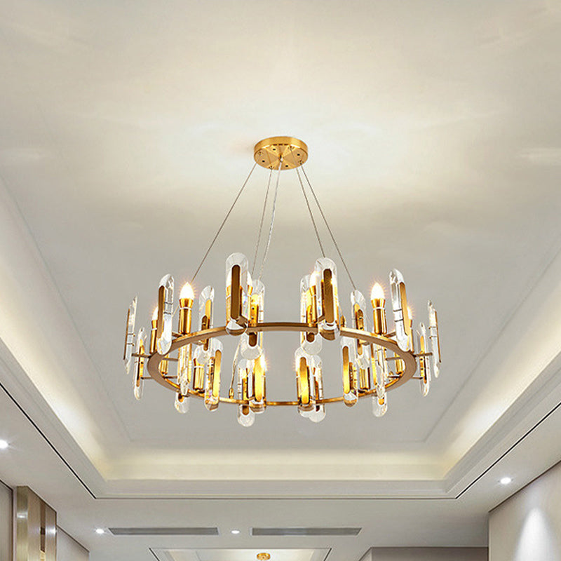 Classic Circle Ceiling Pendant Light 12 Bulbs Crystal Chandelier Lighting Fixture in Gold Clearhalo 'Ceiling Lights' 'Chandeliers' Lighting' options 889070