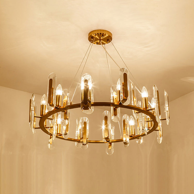 Classic Circle Ceiling Pendant Light 12 Bulbs Crystal Chandelier Lighting Fixture in Gold Clearhalo 'Ceiling Lights' 'Chandeliers' Lighting' options 889071