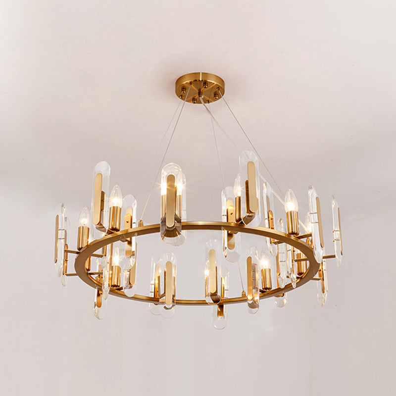 Classic Circle Ceiling Pendant Light 12 Bulbs Crystal Chandelier Lighting Fixture in Gold Clearhalo 'Ceiling Lights' 'Chandeliers' Lighting' options 889072