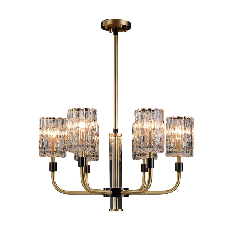 6-Head Clear Crystal Pendant Traditionalist Gold Cylindrical Restaurant Chandelier Light Fixture Clearhalo 'Ceiling Lights' 'Chandeliers' Lighting' options 889076