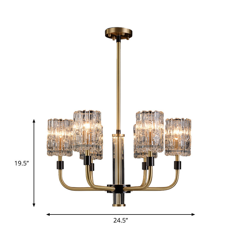 6-Head Clear Crystal Pendant Traditionalist Gold Cylindrical Restaurant Chandelier Light Fixture Clearhalo 'Ceiling Lights' 'Chandeliers' Lighting' options 889077