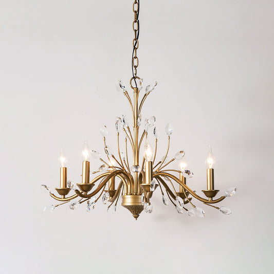 Candlestick Bedroom Pendant Light Vintage Metal 6 Bulbs Gold Chandelier with Crystal Decor Clearhalo 'Ceiling Lights' 'Chandeliers' Lighting' options 889080