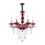 Red Candlestick Hanging Pendant Antique Faceted Crystal 6 Heads Living Room Chandelier Clearhalo 'Ceiling Lights' 'Chandeliers' Lighting' options 889083