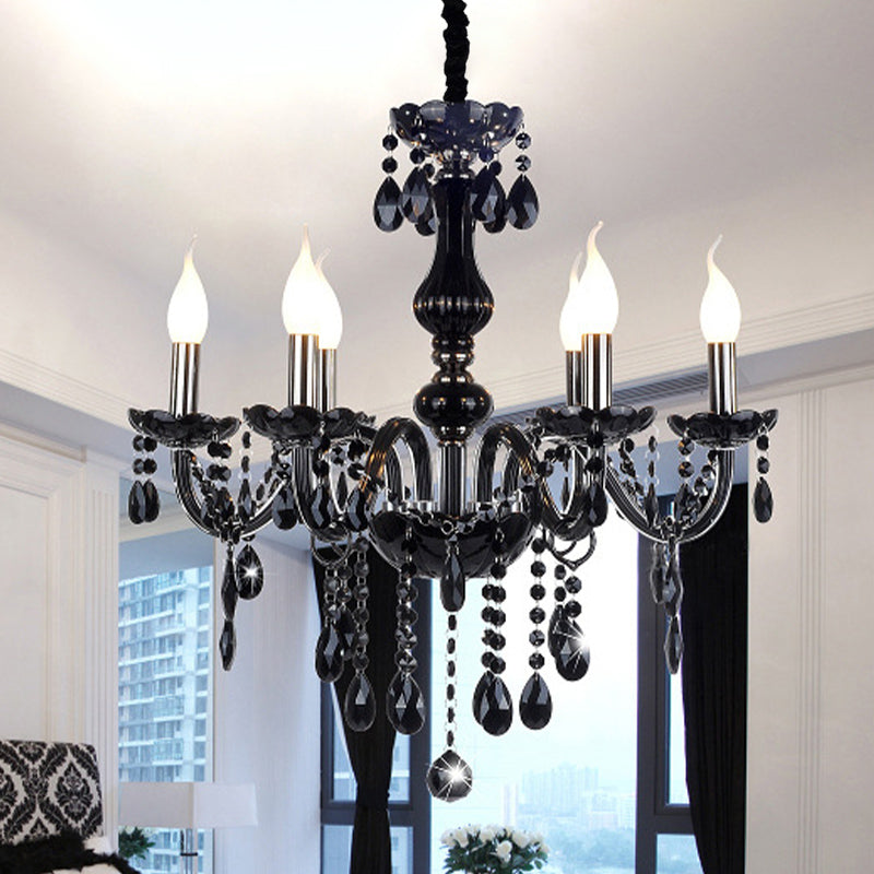 Retro Candelabra Hanging Chandelier 6 Heads Black Crystal Suspension Pendant Light for Bedroom Clearhalo 'Ceiling Lights' 'Chandeliers' Lighting' options 889086