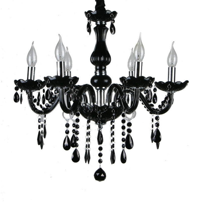 Retro Candelabra Hanging Chandelier 6 Heads Black Crystal Suspension Pendant Light for Bedroom Clearhalo 'Ceiling Lights' 'Chandeliers' Lighting' options 889087