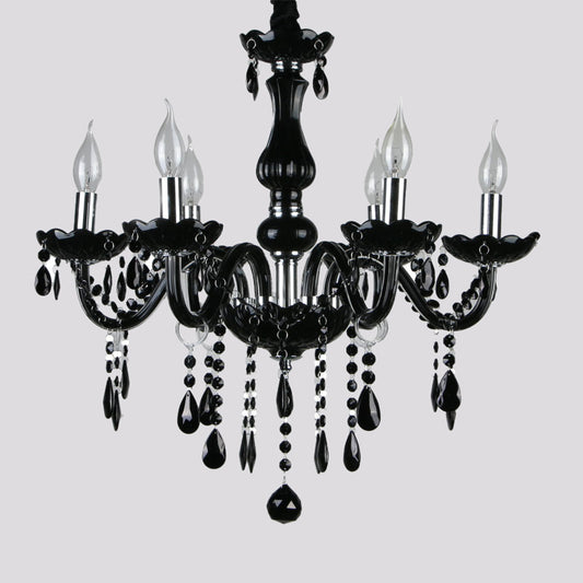 Retro Candelabra Hanging Chandelier 6 Heads Black Crystal Suspension Pendant Light for Bedroom Clearhalo 'Ceiling Lights' 'Chandeliers' Lighting' options 889088