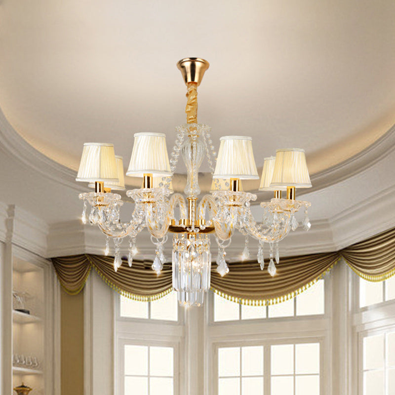 Bell/Candle Crystal Chandelier Light Vintage 8 Lights Dining Room Pendant in Gold with/without Fabric Shade Clearhalo 'Ceiling Lights' 'Chandeliers' Lighting' options 889094