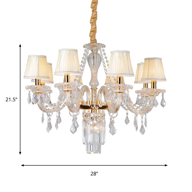 Bell/Candle Crystal Chandelier Light Vintage 8 Lights Dining Room Pendant in Gold with/without Fabric Shade Clearhalo 'Ceiling Lights' 'Chandeliers' Lighting' options 889097