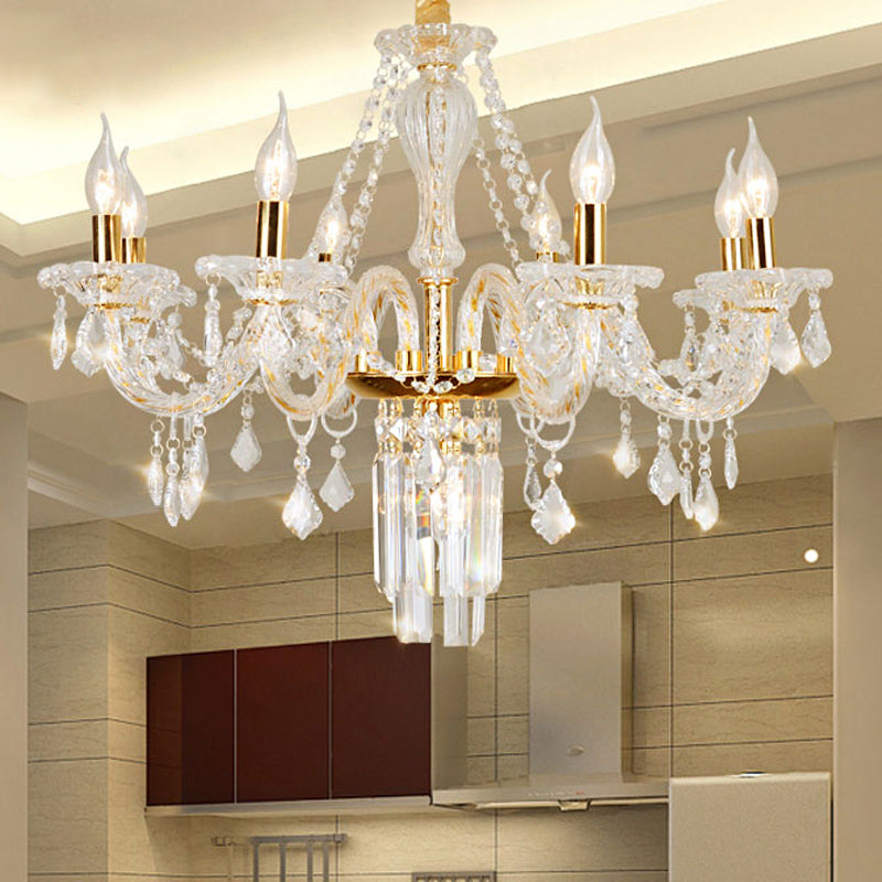 Bell/Candle Crystal Chandelier Light Vintage 8 Lights Dining Room Pendant in Gold with/without Fabric Shade Clearhalo 'Ceiling Lights' 'Chandeliers' Lighting' options 889098