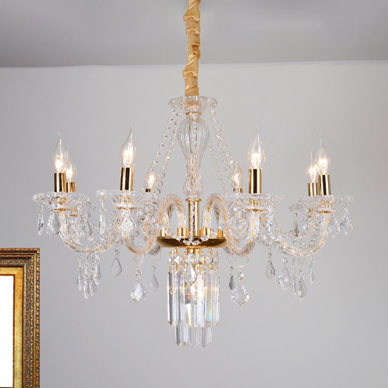 Bell/Candle Crystal Chandelier Light Vintage 8 Lights Dining Room Pendant in Gold with/without Fabric Shade Clearhalo 'Ceiling Lights' 'Chandeliers' Lighting' options 889099