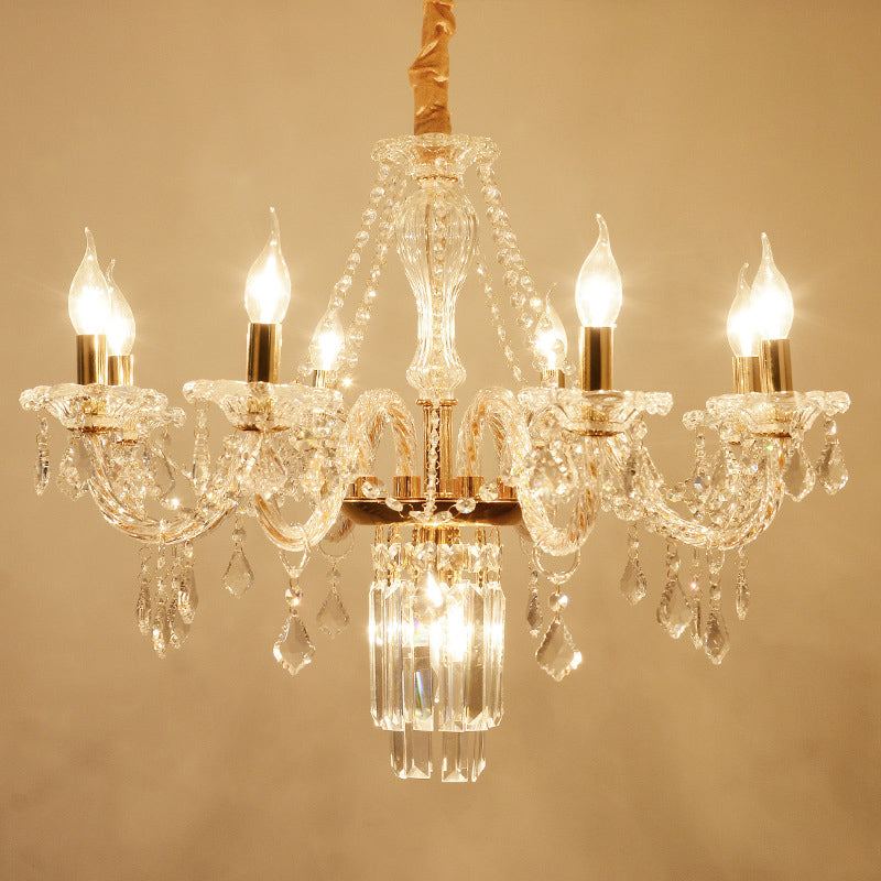 Bell/Candle Crystal Chandelier Light Vintage 8 Lights Dining Room Pendant in Gold with/without Fabric Shade Clearhalo 'Ceiling Lights' 'Chandeliers' Lighting' options 889100