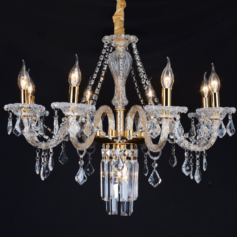 Bell/Candle Crystal Chandelier Light Vintage 8 Lights Dining Room Pendant in Gold with/without Fabric Shade Clearhalo 'Ceiling Lights' 'Chandeliers' Lighting' options 889101