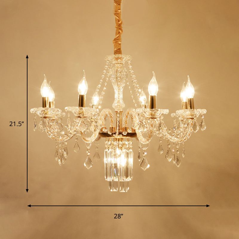 Bell/Candle Crystal Chandelier Light Vintage 8 Lights Dining Room Pendant in Gold with/without Fabric Shade Clearhalo 'Ceiling Lights' 'Chandeliers' Lighting' options 889102