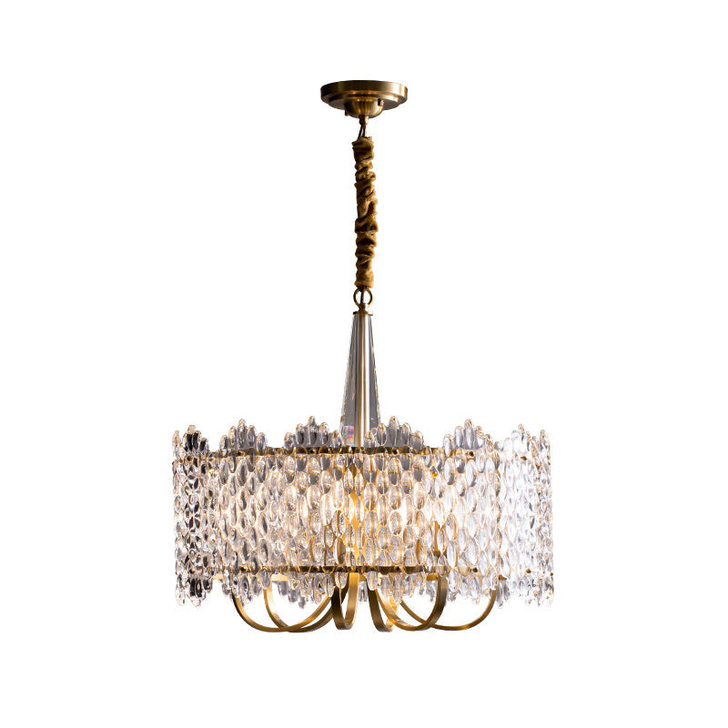 Antique Drum Suspension Lighting 6-Bulb Clear K9 Crystal Chandelier Pendant Light in Gold Clearhalo 'Ceiling Lights' 'Chandeliers' Lighting' options 889114