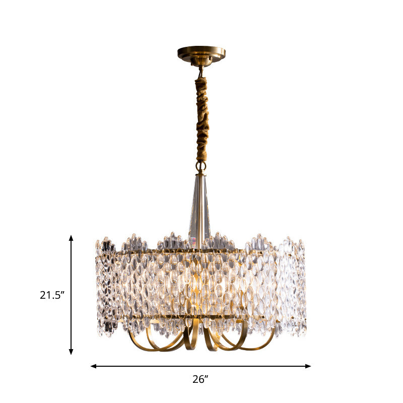 Antique Drum Suspension Lighting 6-Bulb Clear K9 Crystal Chandelier Pendant Light in Gold Clearhalo 'Ceiling Lights' 'Chandeliers' Lighting' options 889115