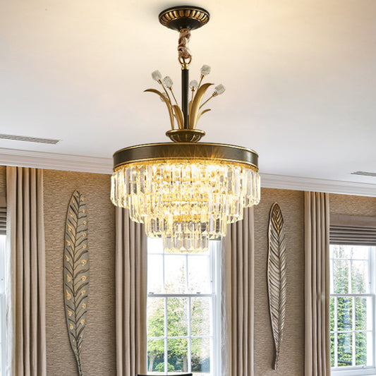 LED Clear Crystal Chandelier Light Classic Gold Layered Dining Room Hanging Pendant Lamp Clearhalo 'Ceiling Lights' 'Chandeliers' Lighting' options 889120