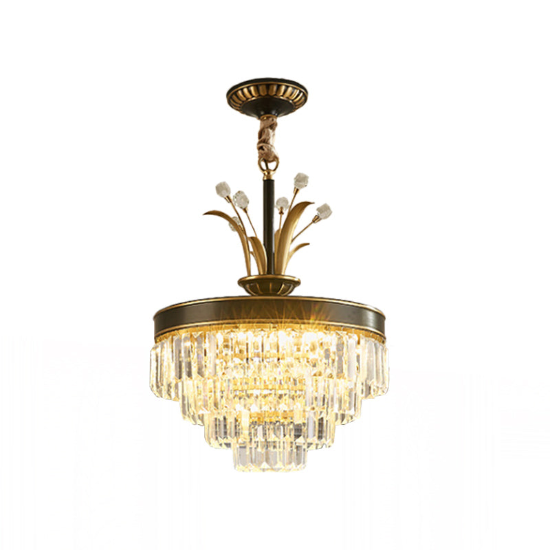 LED Clear Crystal Chandelier Light Classic Gold Layered Dining Room Hanging Pendant Lamp Clearhalo 'Ceiling Lights' 'Chandeliers' Lighting' options 889122