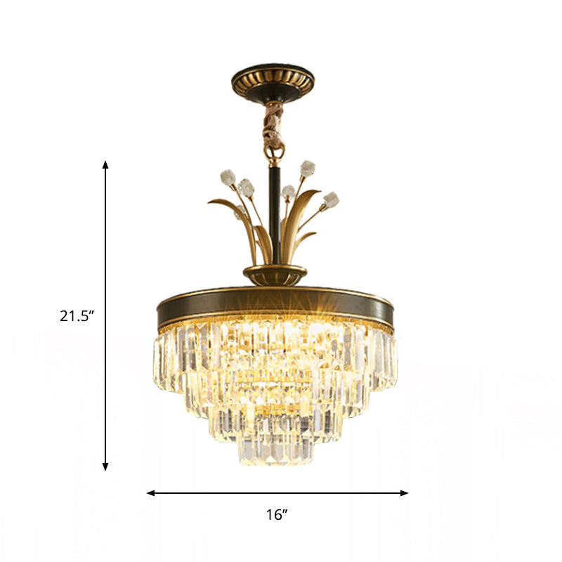 LED Clear Crystal Chandelier Light Classic Gold Layered Dining Room Hanging Pendant Lamp Clearhalo 'Ceiling Lights' 'Chandeliers' Lighting' options 889123