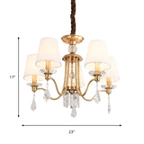 Fabric Brass Chandelier Lamp Barrel 5 Heads Traditional Hanging Light with Crystal Draping Clearhalo 'Ceiling Lights' 'Chandeliers' Lighting' options 889131