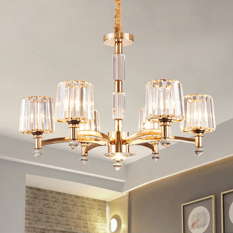 Antique Sputnik Pendant Lighting 6 Bulbs Clear Crystal Block Ceiling Chandelier in Gold for Bedroom Clearhalo 'Ceiling Lights' 'Chandeliers' Lighting' options 889132