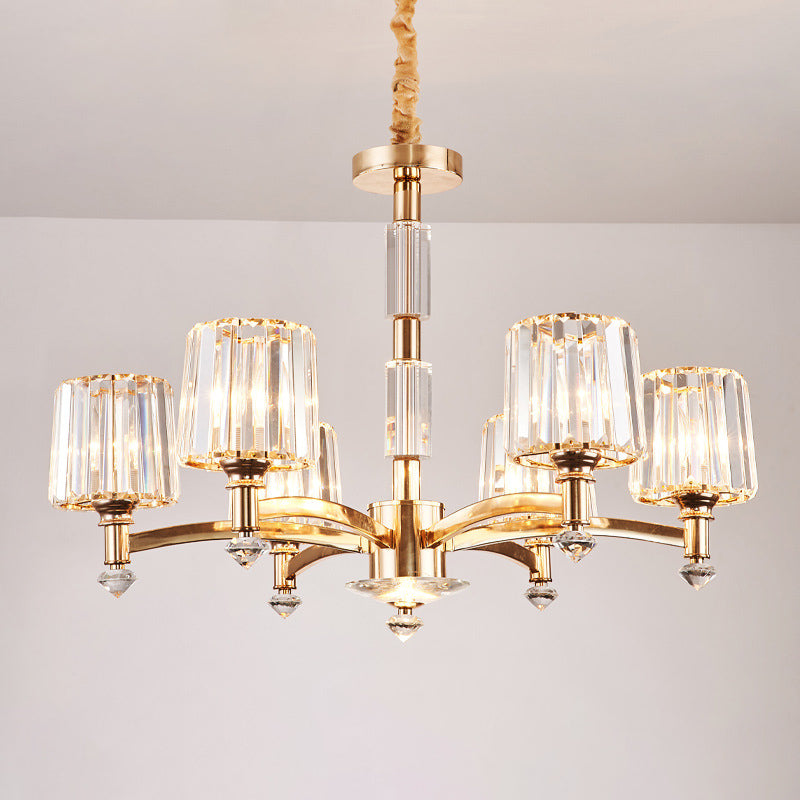 Antique Sputnik Pendant Lighting 6 Bulbs Clear Crystal Block Ceiling Chandelier in Gold for Bedroom Clearhalo 'Ceiling Lights' 'Chandeliers' Lighting' options 889133