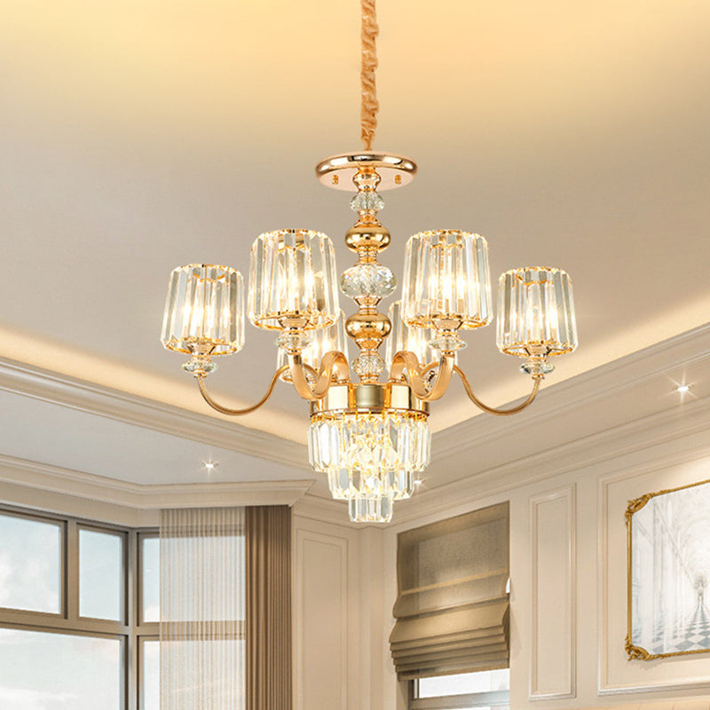 Swooping Arm Crystal Ceiling Lamp Traditionalist 6 Lights Bedroom Chandelier Light Fixture in Gold Gold Clearhalo 'Ceiling Lights' 'Chandeliers' Lighting' options 889140_2f3664bf-e000-421c-9d80-1388afeca887