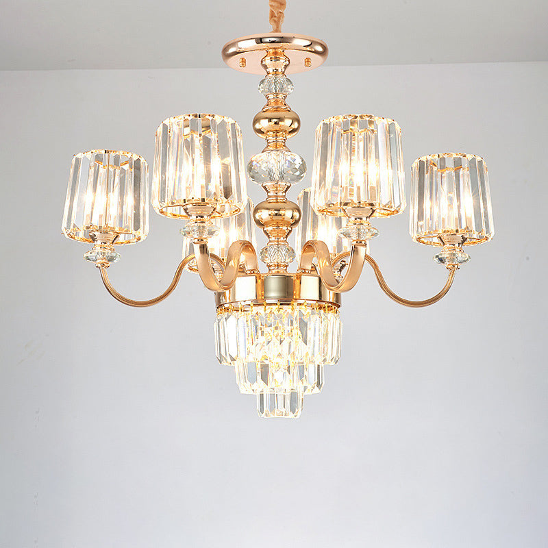 Swooping Arm Crystal Ceiling Lamp Traditionalist 6 Lights Bedroom Chandelier Light Fixture in Gold Clearhalo 'Ceiling Lights' 'Chandeliers' Lighting' options 889141