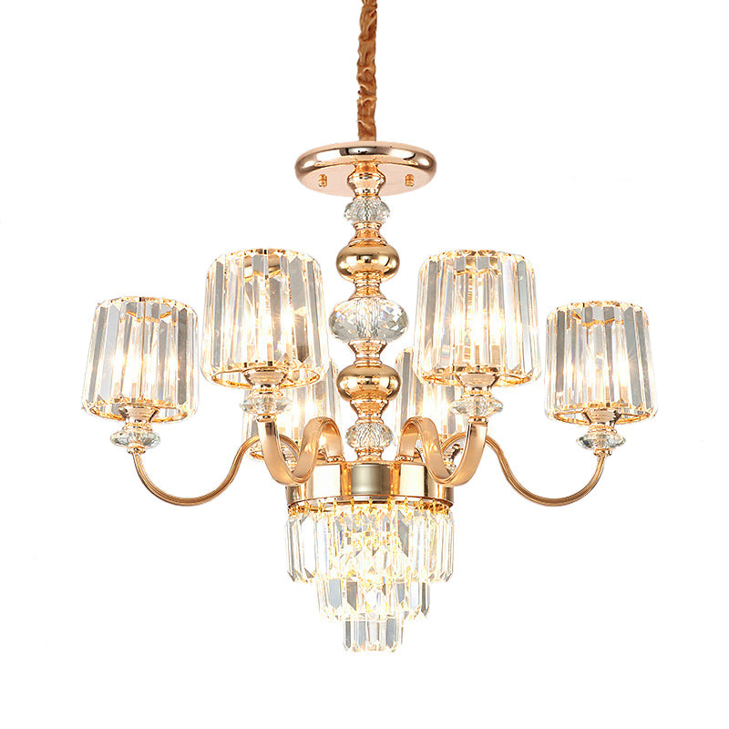 Swooping Arm Crystal Ceiling Lamp Traditionalist 6 Lights Bedroom Chandelier Light Fixture in Gold Clearhalo 'Ceiling Lights' 'Chandeliers' Lighting' options 889142