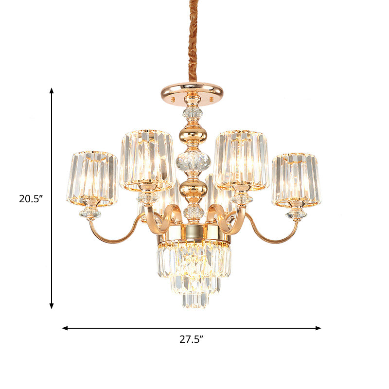 Swooping Arm Crystal Ceiling Lamp Traditionalist 6 Lights Bedroom Chandelier Light Fixture in Gold Clearhalo 'Ceiling Lights' 'Chandeliers' Lighting' options 889143