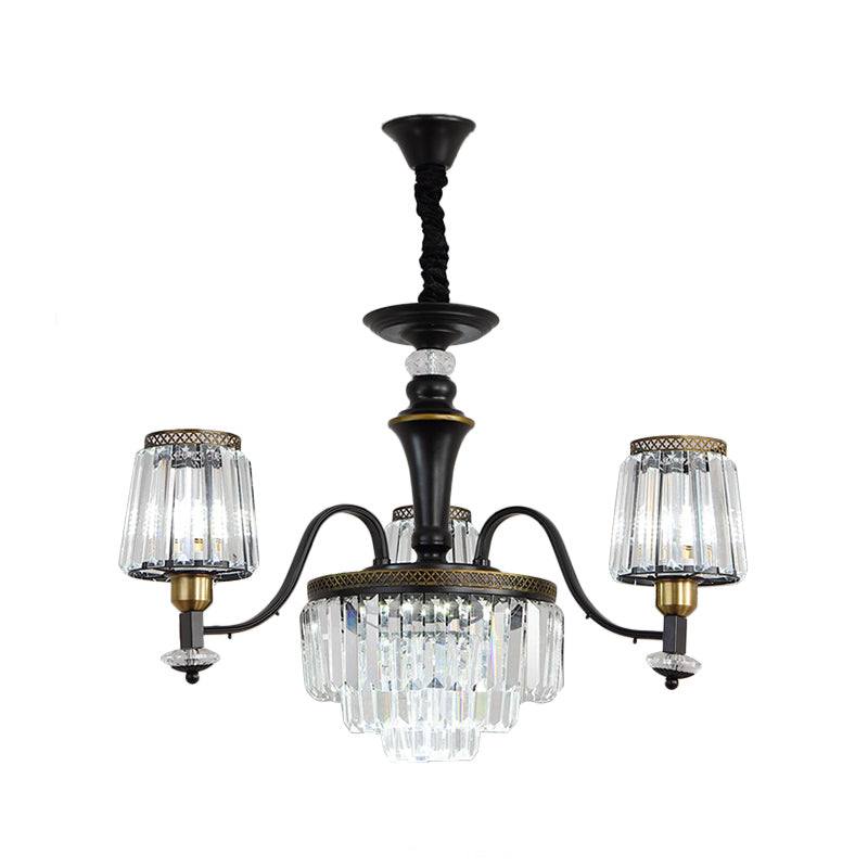 Black Conical Suspension Light Vintage Clear Crystal Block 3/6 Heads Dining Room Chandelier Lamp Clearhalo 'Ceiling Lights' 'Chandeliers' Lighting' options 889146