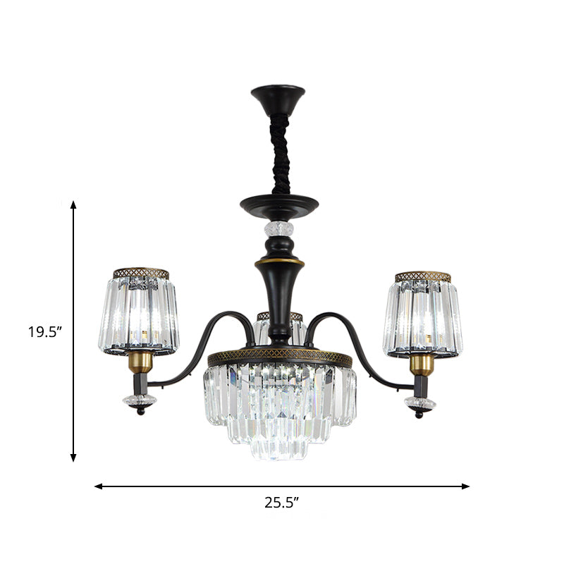 Black Conical Suspension Light Vintage Clear Crystal Block 3/6 Heads Dining Room Chandelier Lamp Clearhalo 'Ceiling Lights' 'Chandeliers' Lighting' options 889147