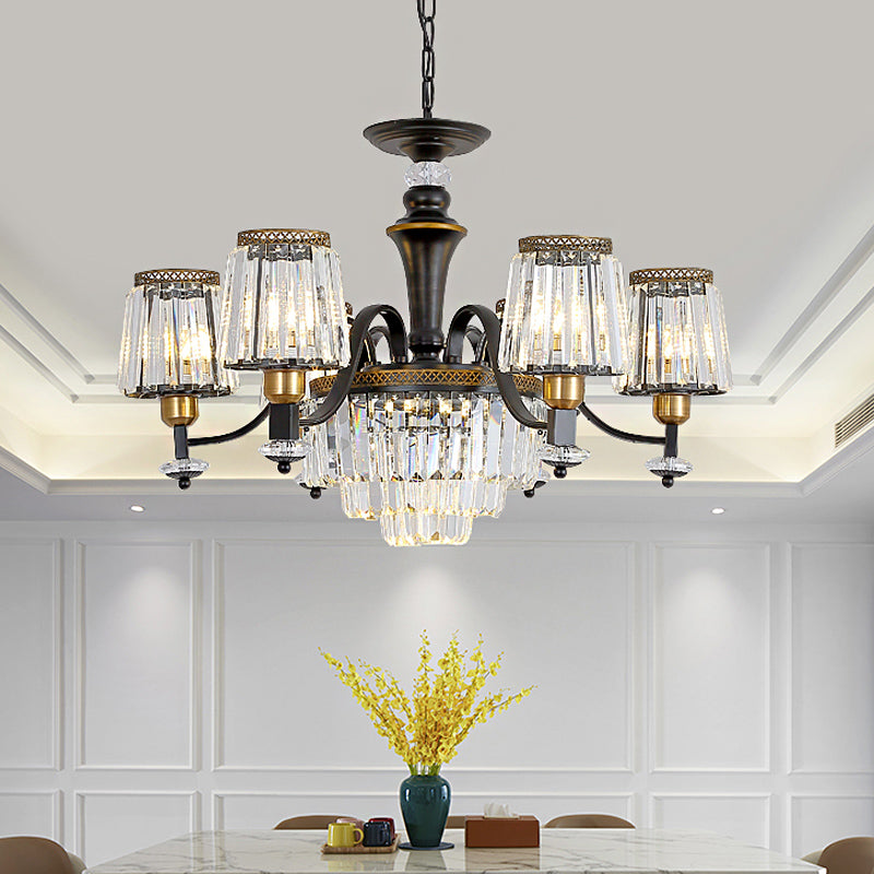 Black Conical Suspension Light Vintage Clear Crystal Block 3/6 Heads Dining Room Chandelier Lamp Clearhalo 'Ceiling Lights' 'Chandeliers' Lighting' options 889148