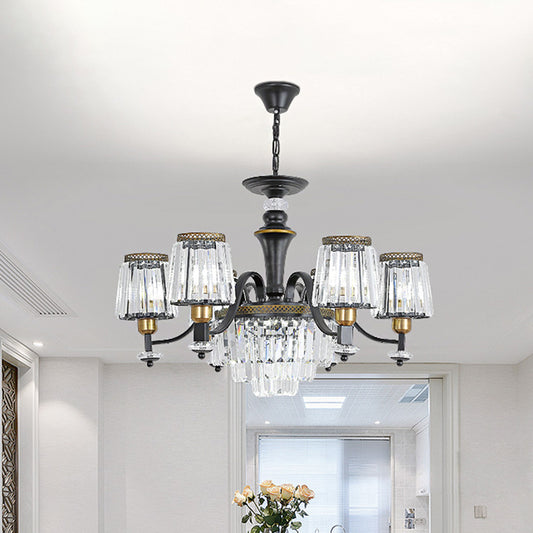 Black Conical Suspension Light Vintage Clear Crystal Block 3/6 Heads Dining Room Chandelier Lamp Clearhalo 'Ceiling Lights' 'Chandeliers' Lighting' options 889149