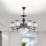 Black Conical Suspension Light Vintage Clear Crystal Block 3/6 Heads Dining Room Chandelier Lamp Clearhalo 'Ceiling Lights' 'Chandeliers' Lighting' options 889149