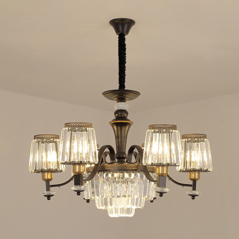 Black Conical Suspension Light Vintage Clear Crystal Block 3/6 Heads Dining Room Chandelier Lamp Clearhalo 'Ceiling Lights' 'Chandeliers' Lighting' options 889150